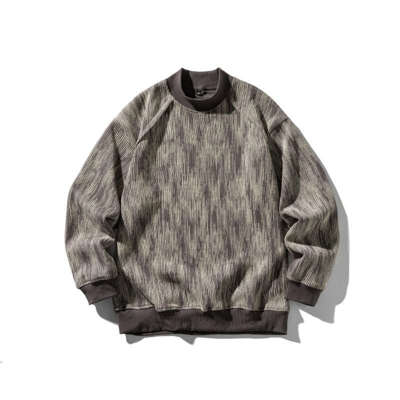 Dyeing Color-blocked Loose Long Sleeve Mock Neck Sweatshirt Men