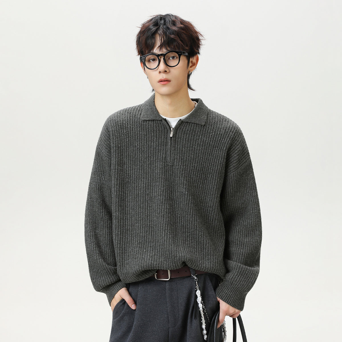The Starlit Half Zip Lapel Sweater