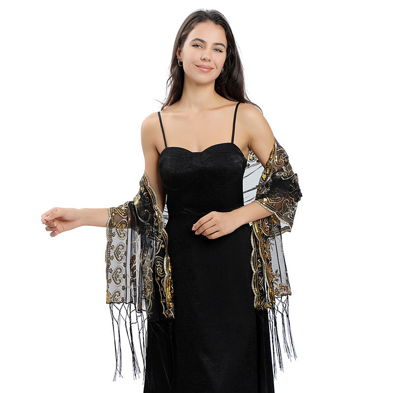 Long Fringe Sequin Shawl