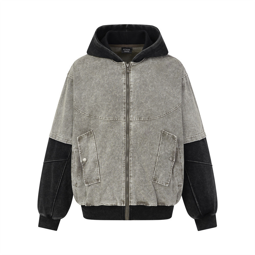 The Faded Block Fake Two-Piece Hooded Jacket