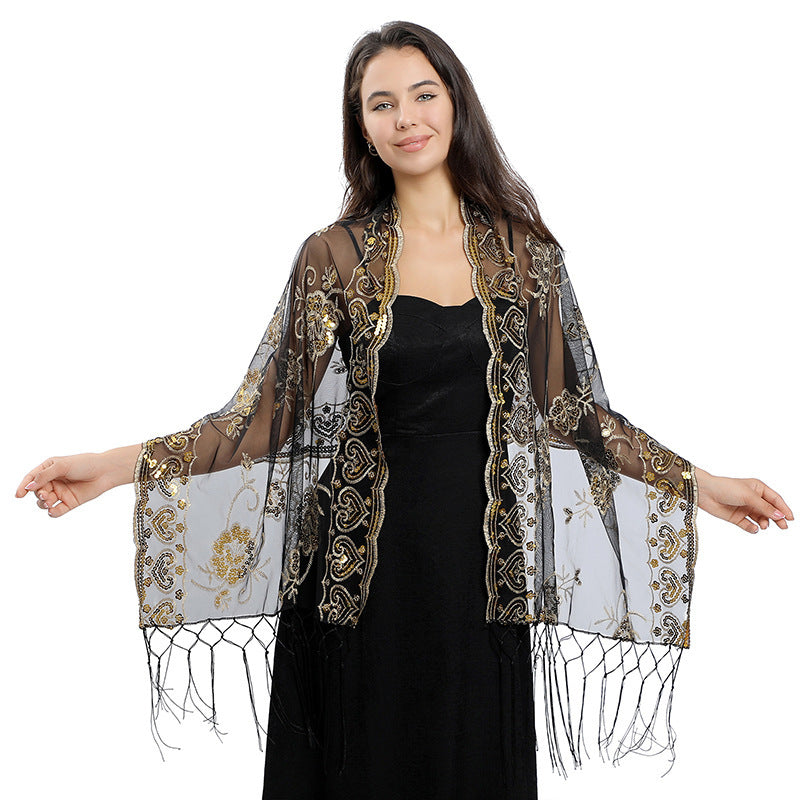 Long Fringe Sequin Shawl