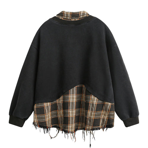 Distressed Plaid Layered Sweatshirt