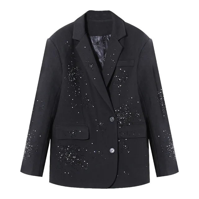 The Noir Rhinestone Notched Blazer