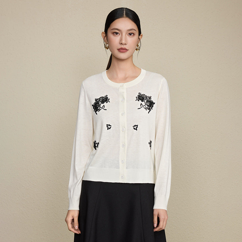 The Petal Thread Embroidered Knit Cardigan