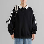 The Stripe Layer Faux Two-Piece Collared Sweatshirt