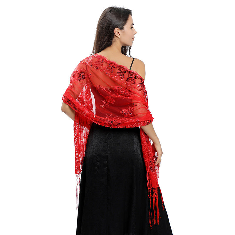 Long Fringe Sequin Shawl