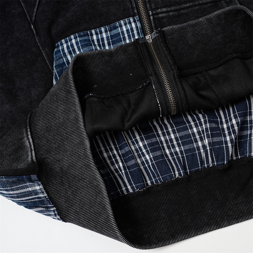 The Ash Grid Washed Distressed Hooded Jacket