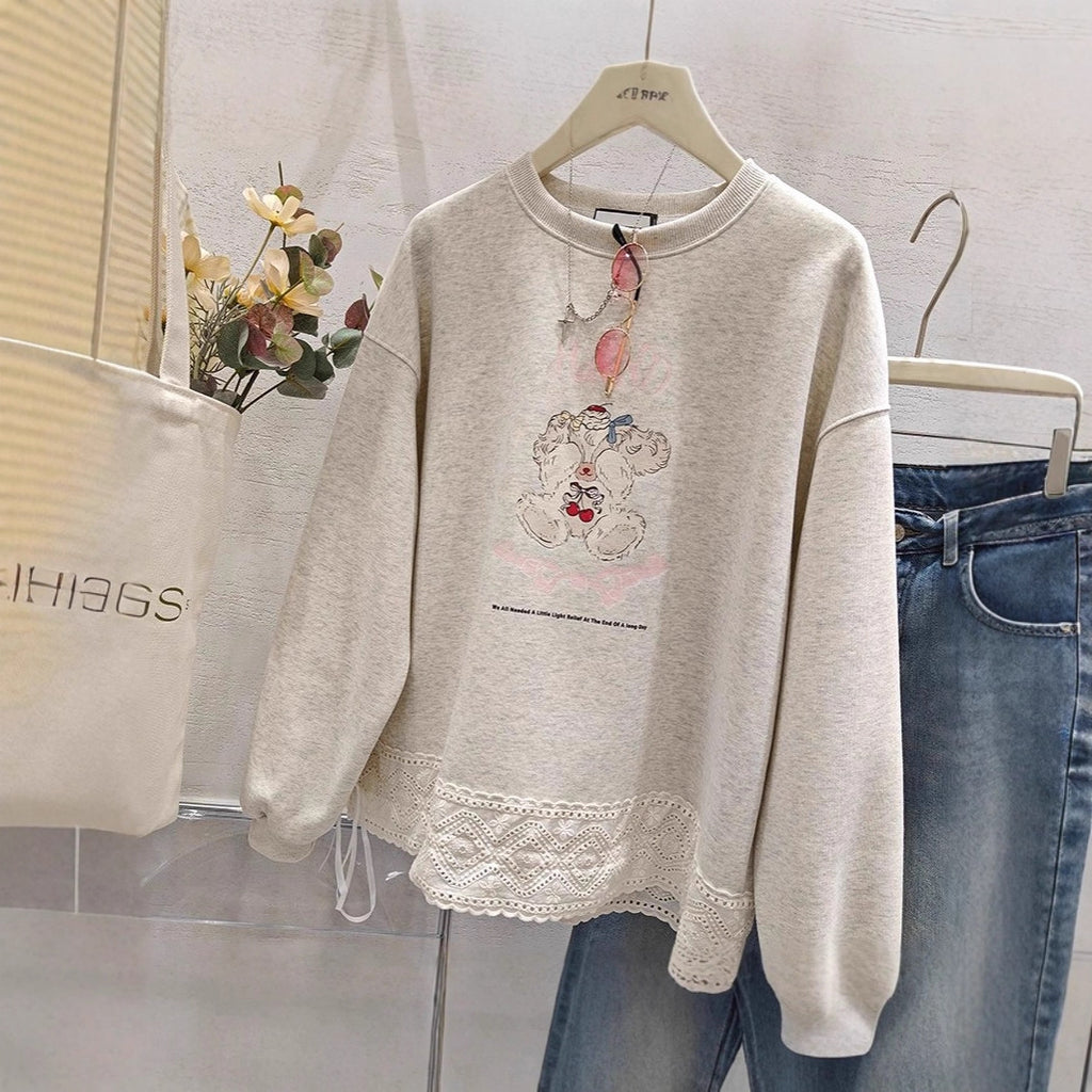 The Dove Lace Trim Embroidered Sweatshirt