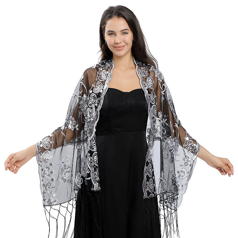 Long Fringe Sequin Shawl