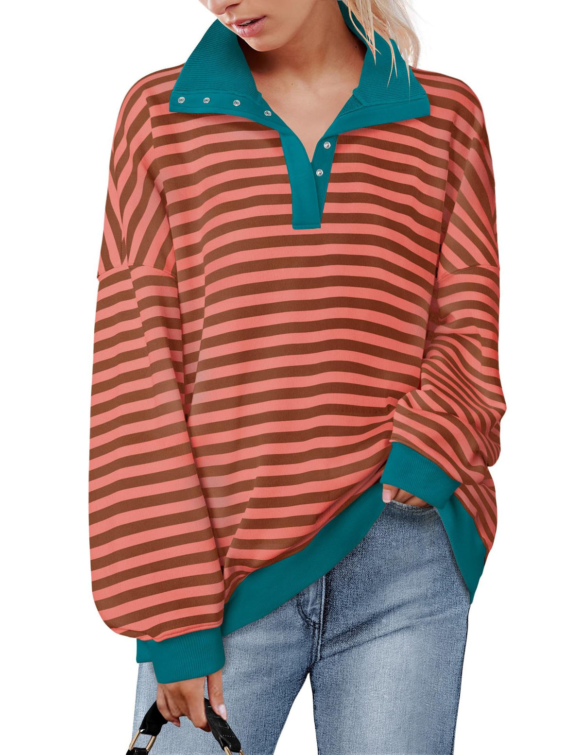 The Candy Stripe Button Collar Sweatshirt