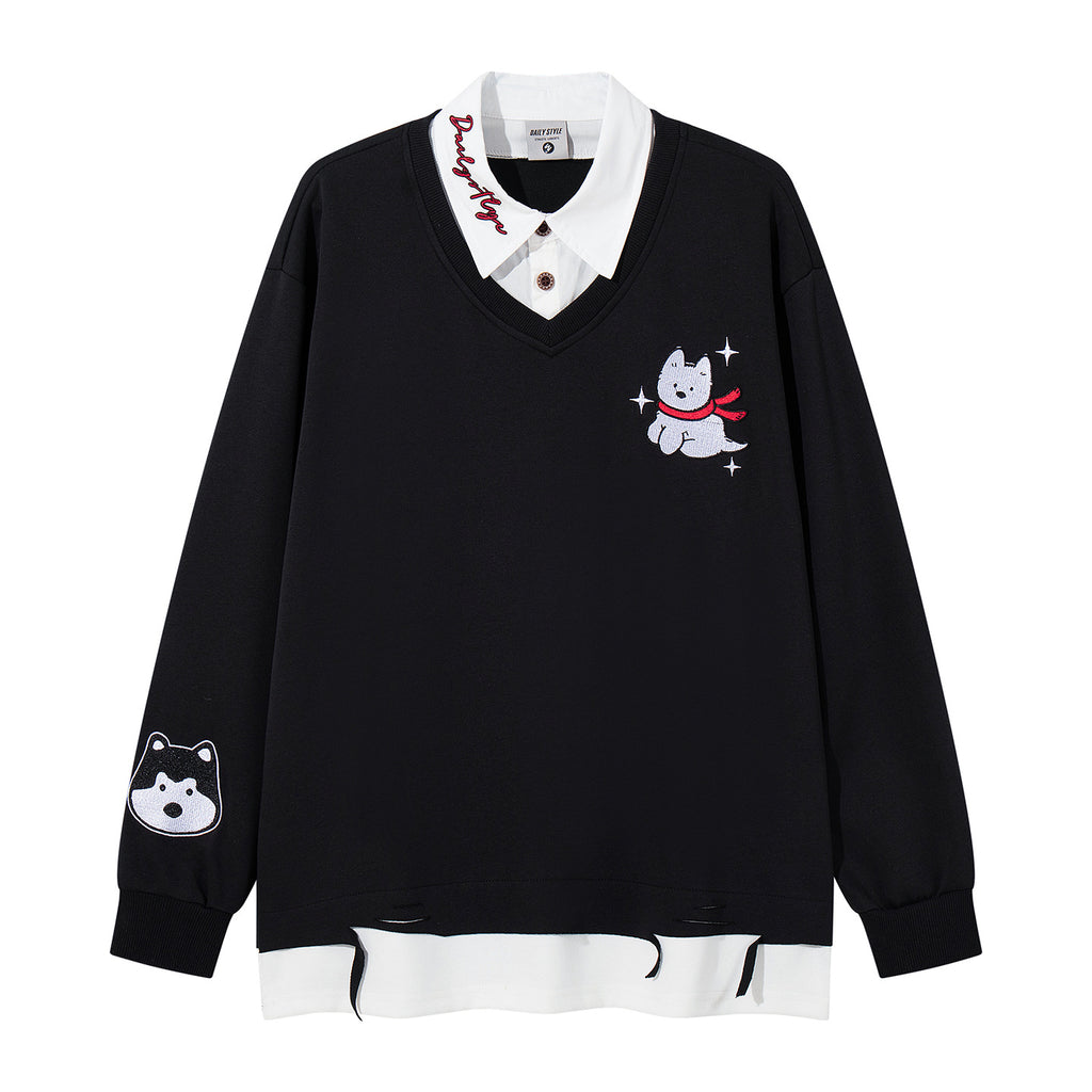 The Pup Patch Faux Two-Piece Polo Sweatshirt