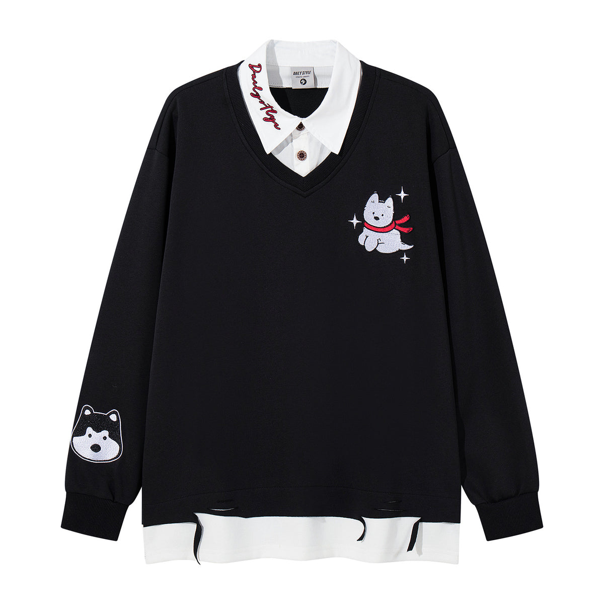 The Pup Patch Faux Two-Piece Polo Sweatshirt