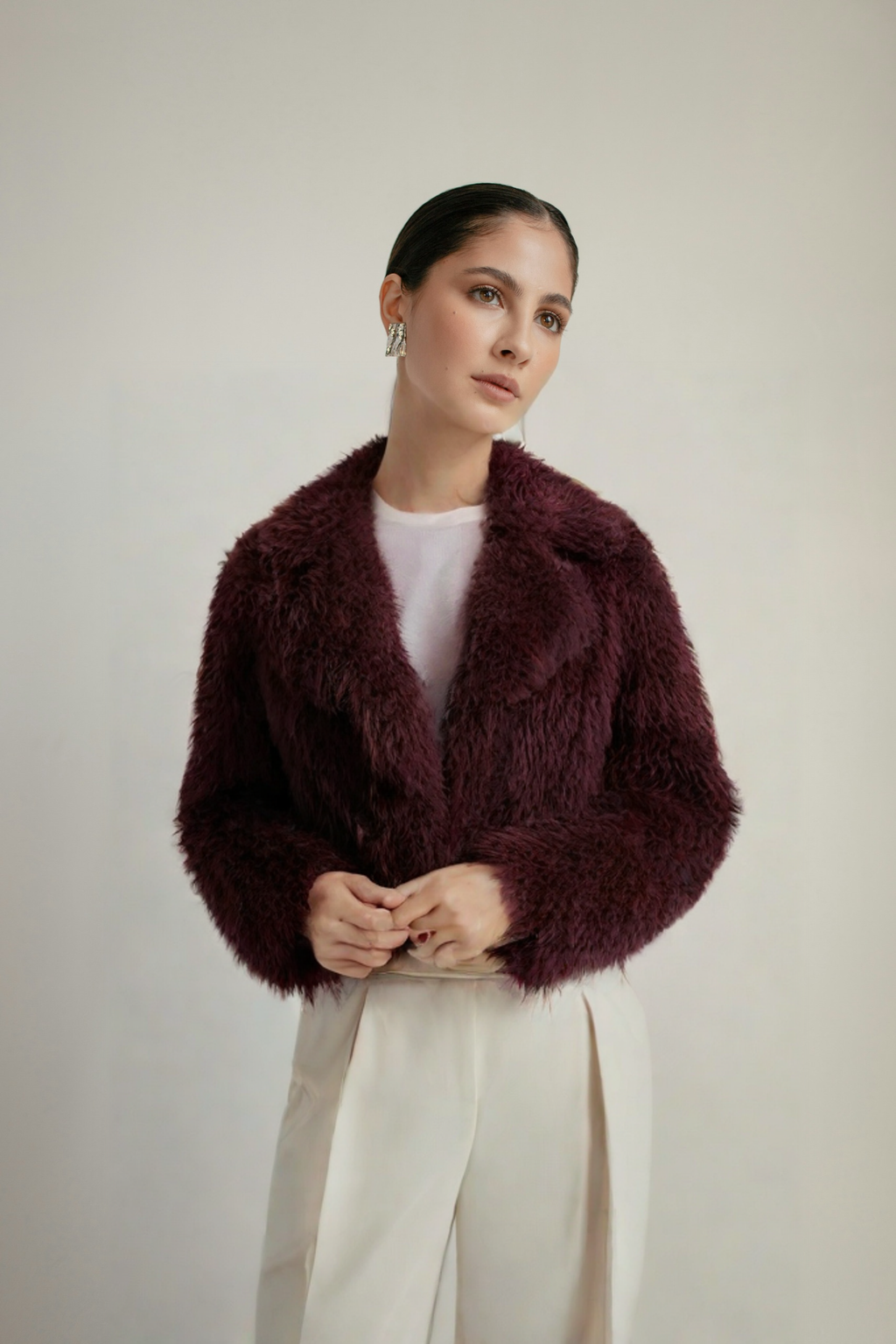 The Crimson Suede Faux Fur Jacket