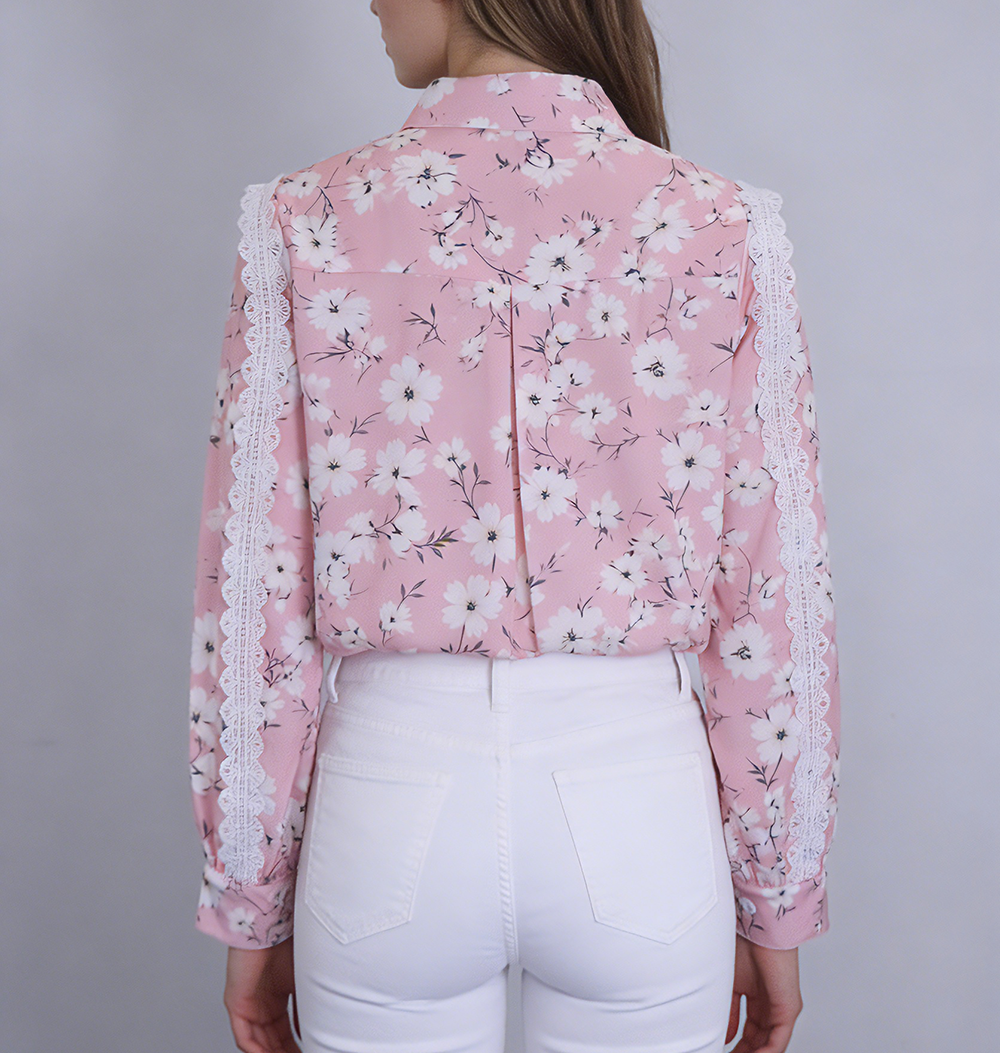 Lace Sleeve Printed Casual Shirt