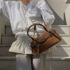 Japanese Street Style Underarm Shoulder Bag – Buckle Detail PU Handbag