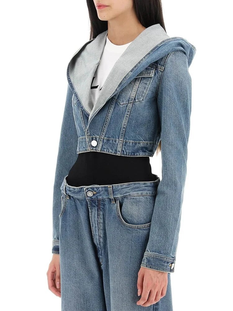 The Stitch Layer Hooded Denim Coat