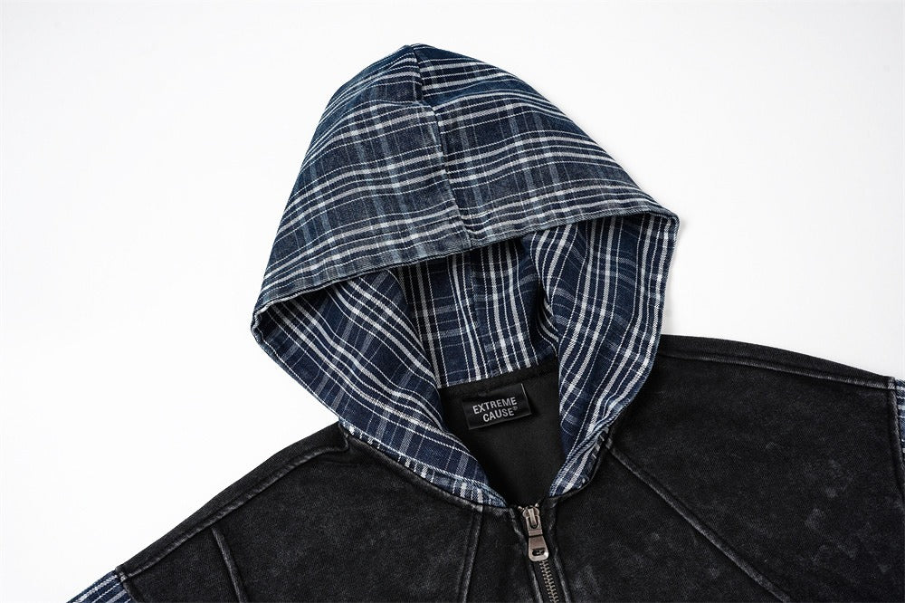 The Ash Grid Washed Distressed Hooded Jacket