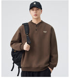 The Sakura Thread Embroidered Henley Sweatshirt