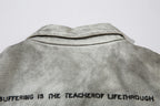 The Ivory Wash Distressed Flip Collar Jacket