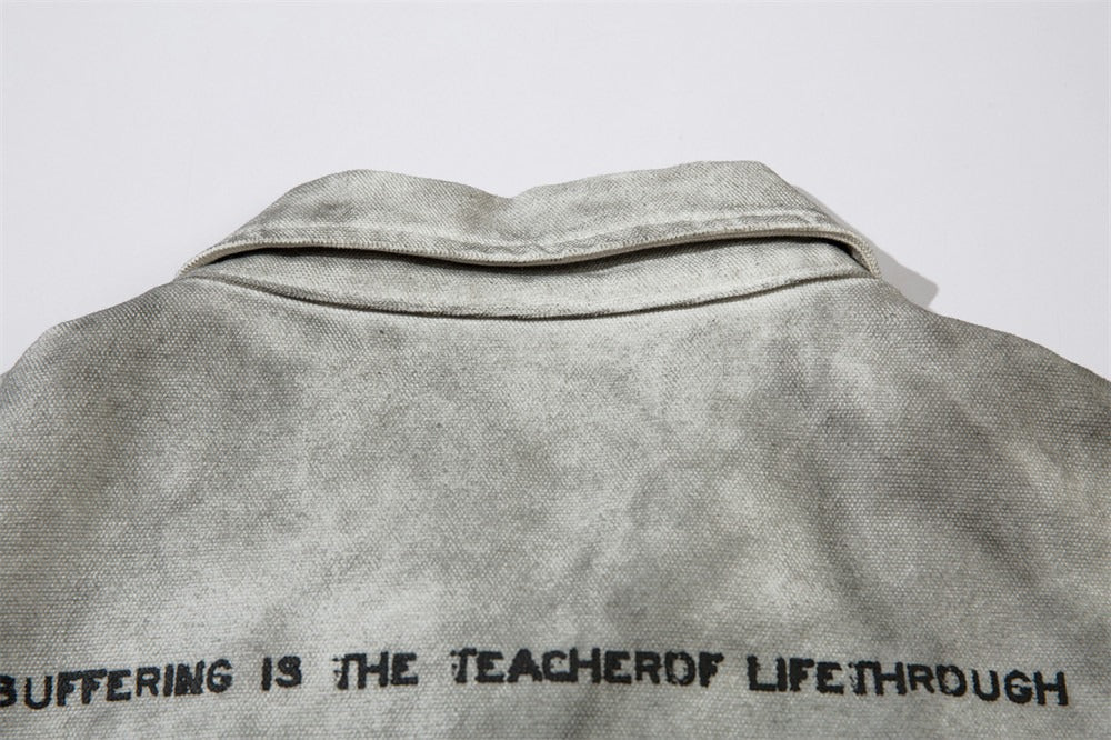 The Ivory Wash Distressed Flip Collar Jacket