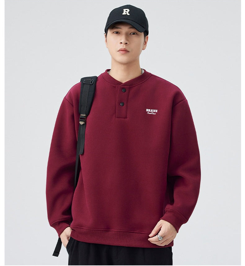 The Sakura Thread Embroidered Henley Sweatshirt