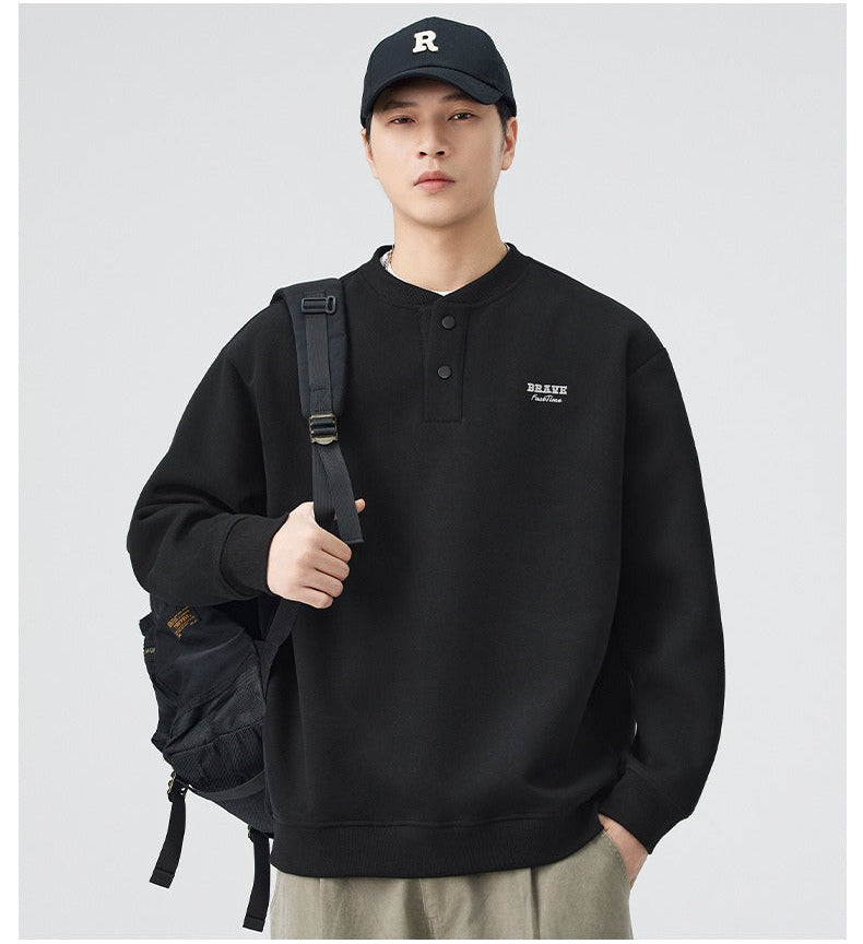 The Sakura Thread Embroidered Henley Sweatshirt