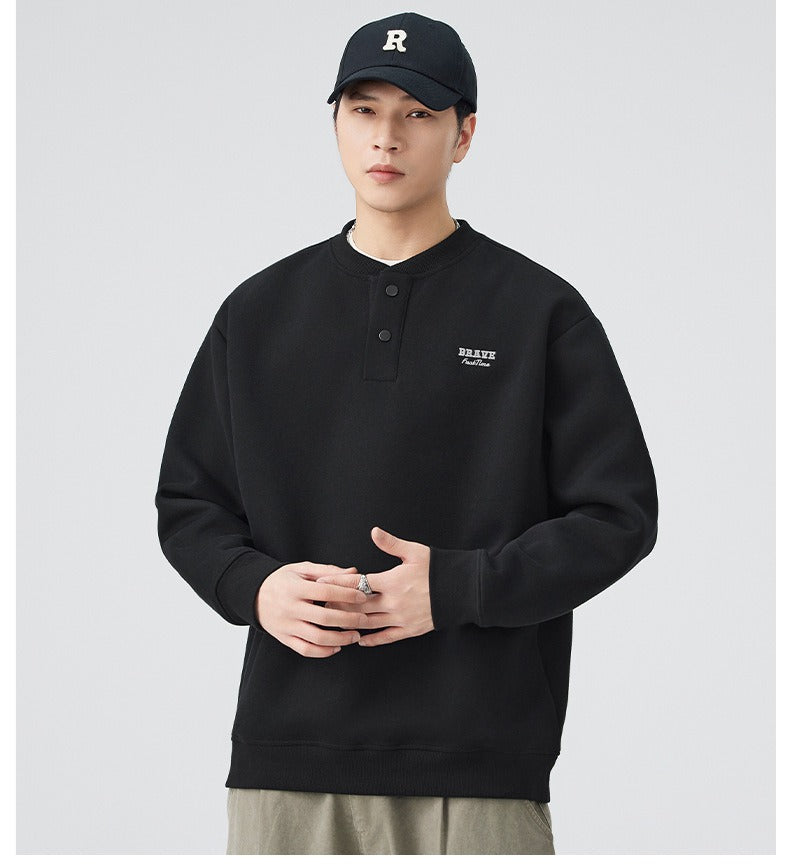 The Sakura Thread Embroidered Henley Sweatshirt