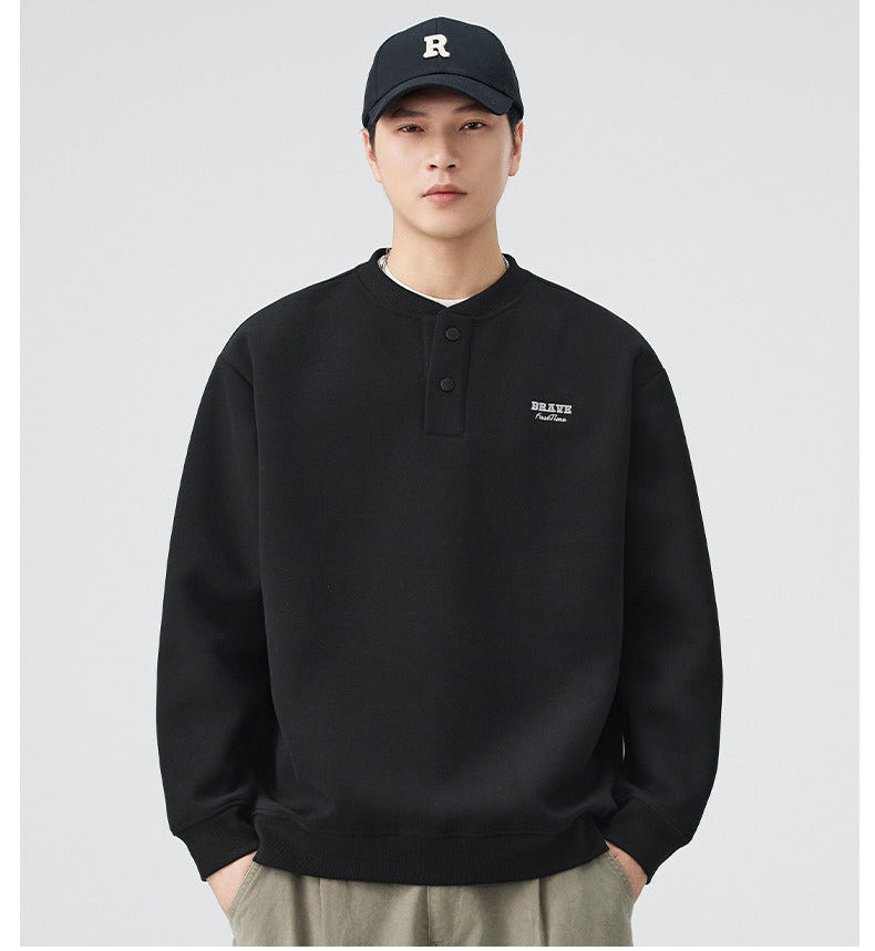 The Sakura Thread Embroidered Henley Sweatshirt