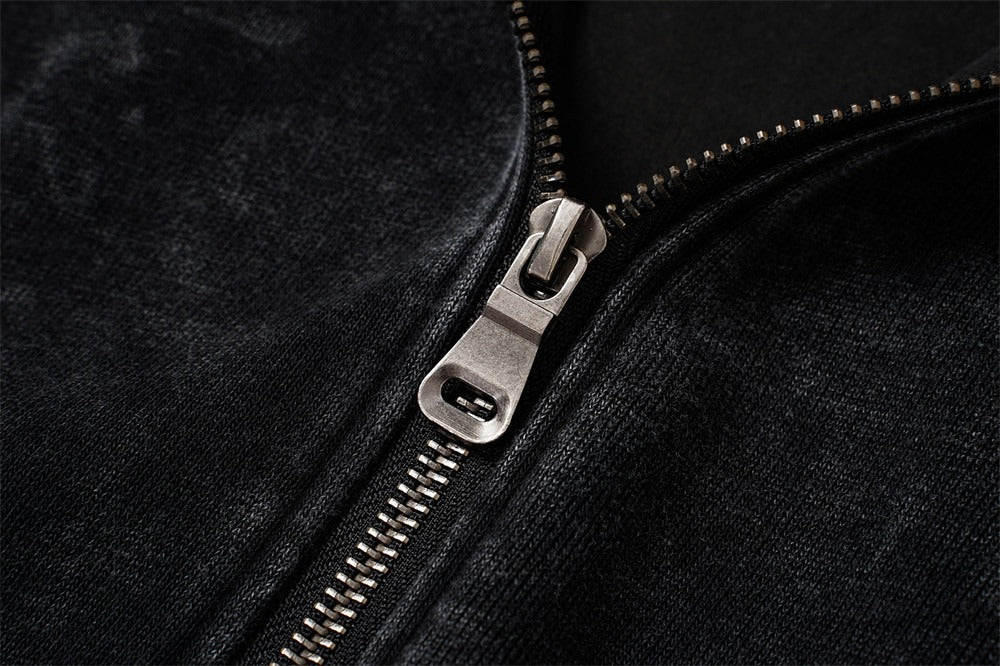 The Ash Grid Washed Distressed Hooded Jacket