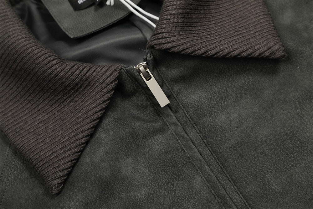The Graphite Flip Collar Faux Leather Jacket