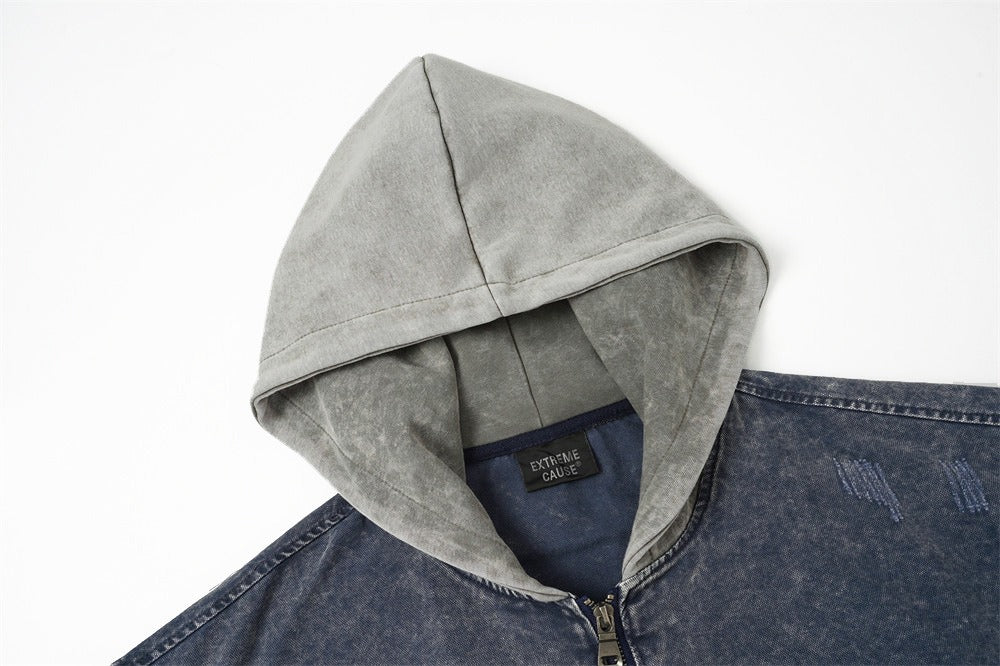 The Faded Block Fake Two-Piece Hooded Jacket