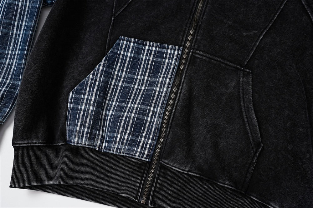 The Ash Grid Washed Distressed Hooded Jacket