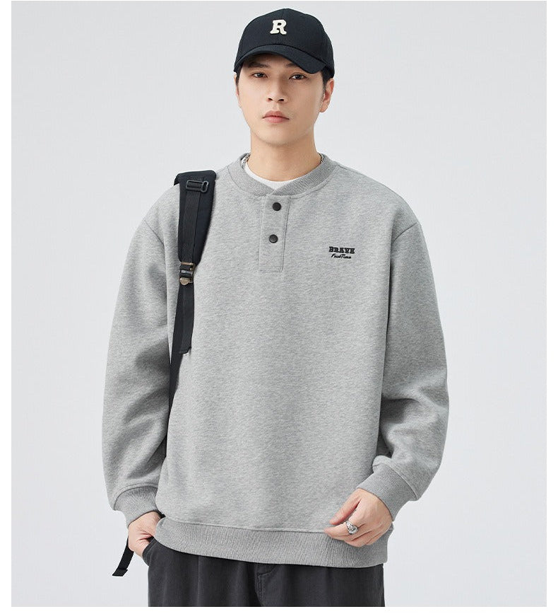 The Sakura Thread Embroidered Henley Sweatshirt