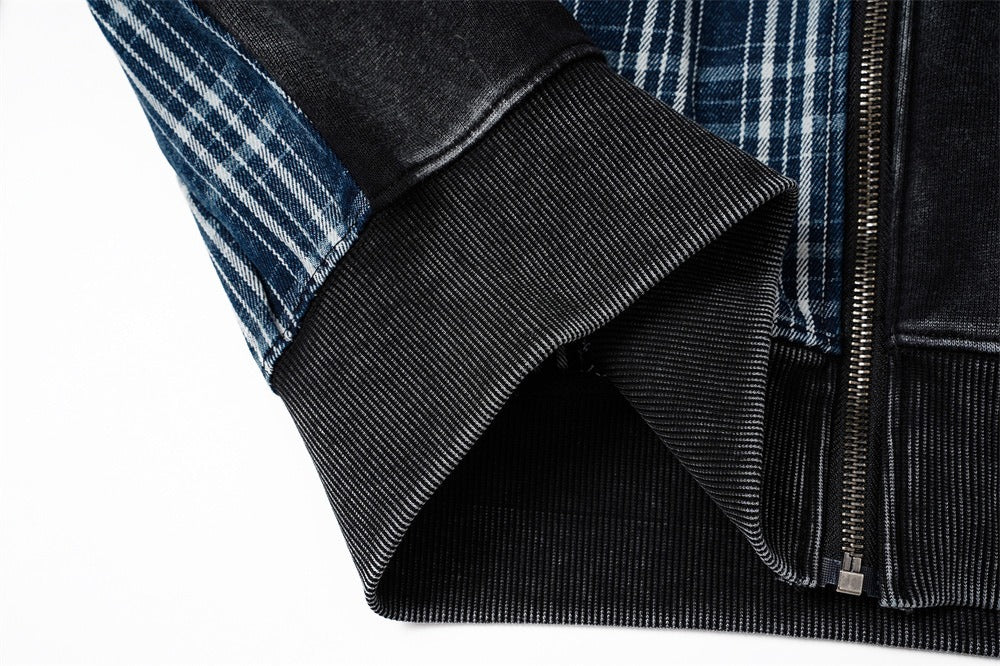 The Ash Grid Washed Distressed Hooded Jacket