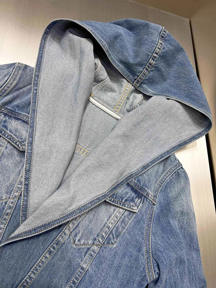 The Stitch Layer Hooded Denim Coat