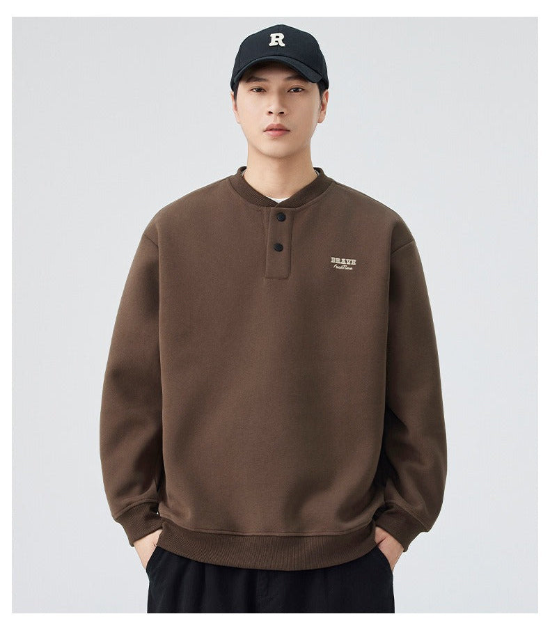 The Sakura Thread Embroidered Henley Sweatshirt