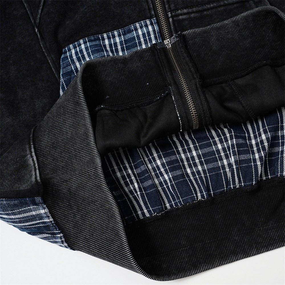 The Ash Grid Washed Distressed Hooded Jacket