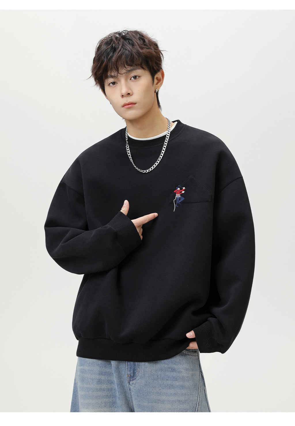 The Quiet Thread Embroidered Round Neck Sweatshirt