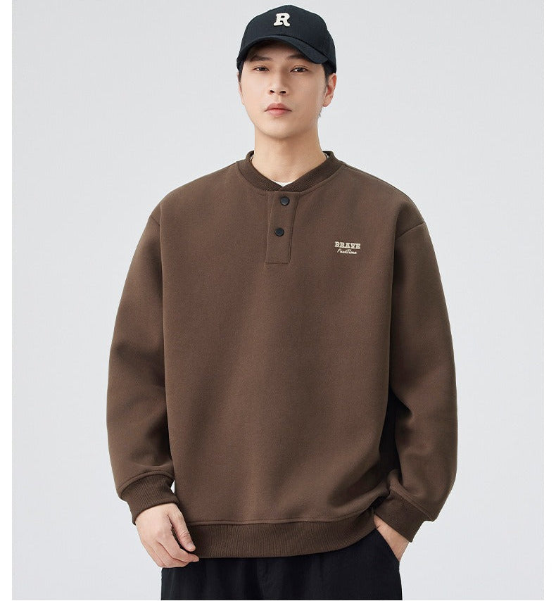 The Sakura Thread Embroidered Henley Sweatshirt