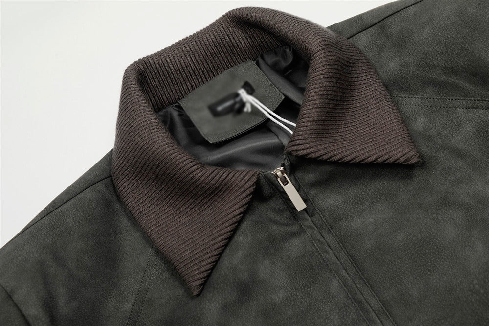 The Graphite Flip Collar Faux Leather Jacket