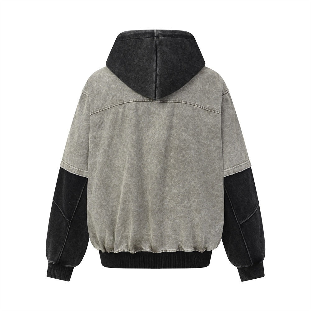 The Faded Block Fake Two-Piece Hooded Jacket
